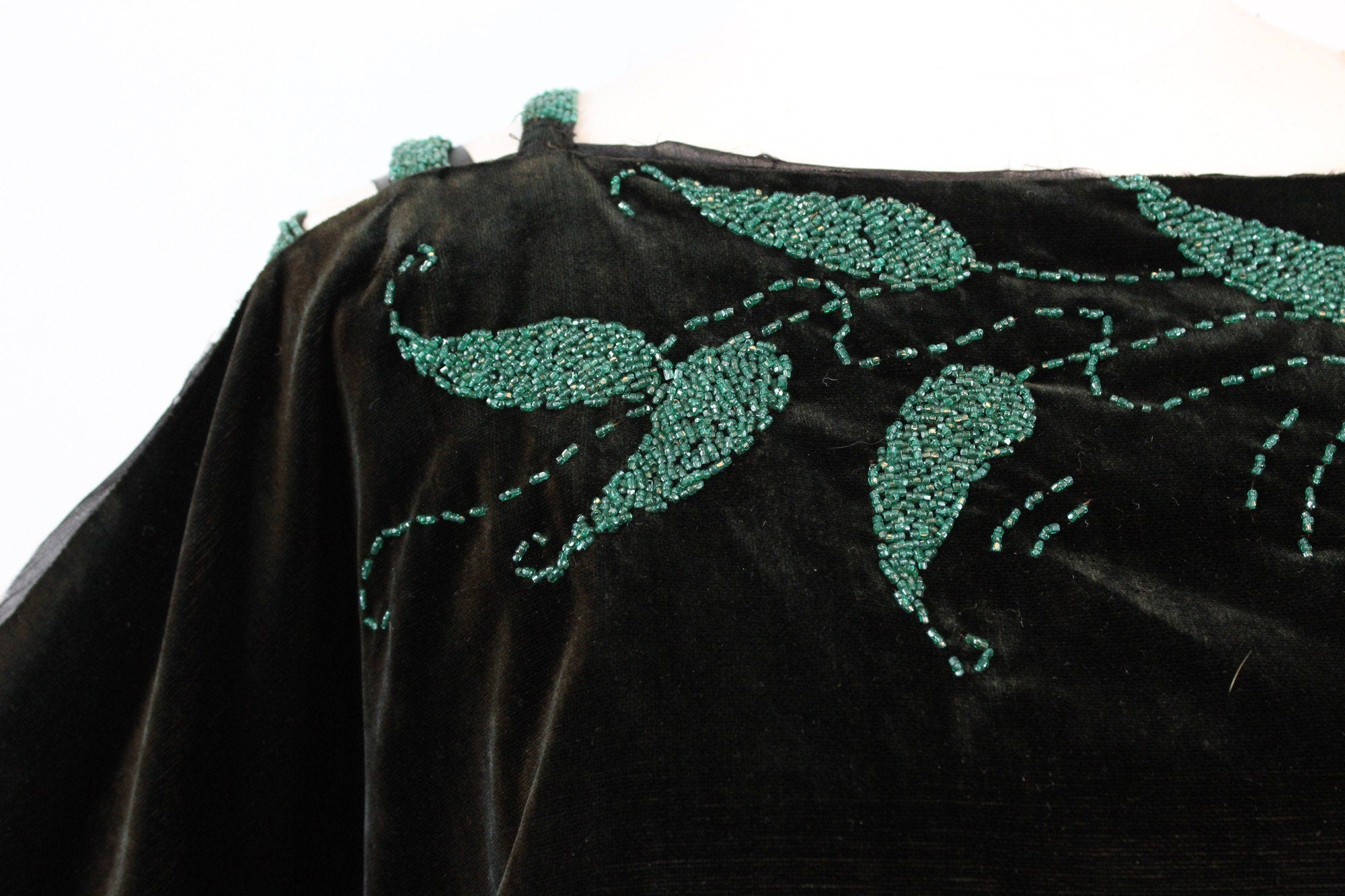 1920s RARE GREEN bead art deco velvet dress xs | New winter 1920s RARE GREEN bead art deco velvet dress xs | New winter