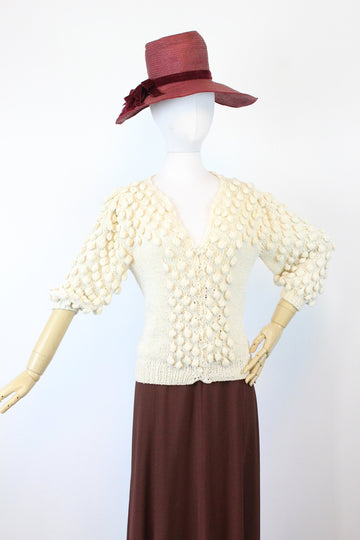 1980s PUFF SLEEVE popcorn cardigan sweater small medium | new knitwear