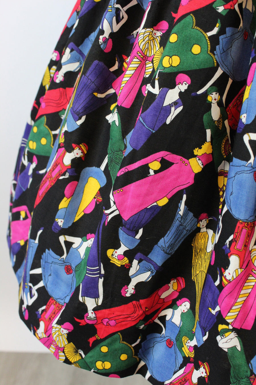 1960s FASHION FIGURES fabric art deco novelty print skirt xs | new summer