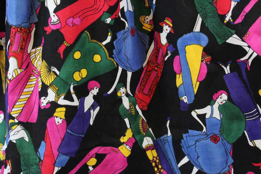 1960s FASHION FIGURES fabric art deco novelty print skirt xs | new summer