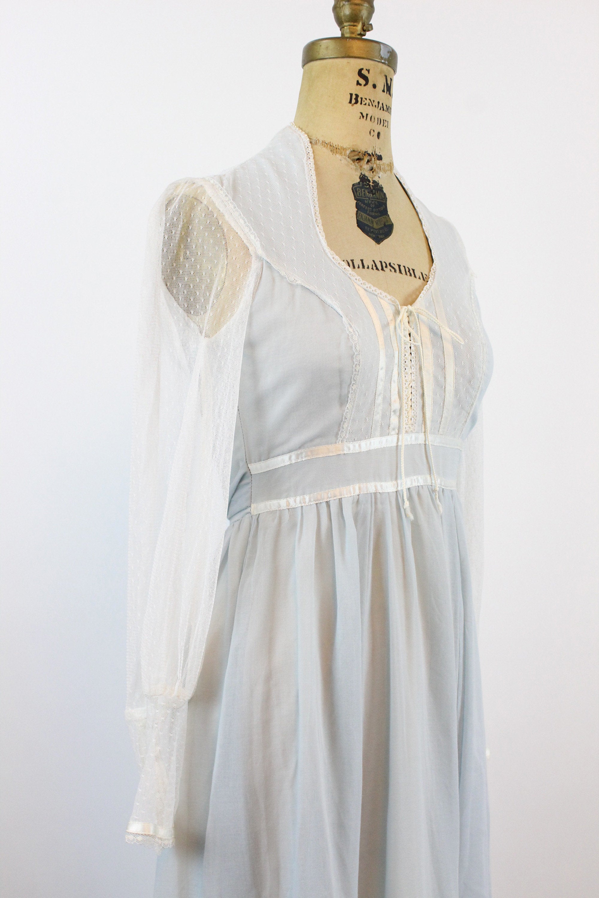 1970s Gunne Sax CORSET blue maxi dress xxs
