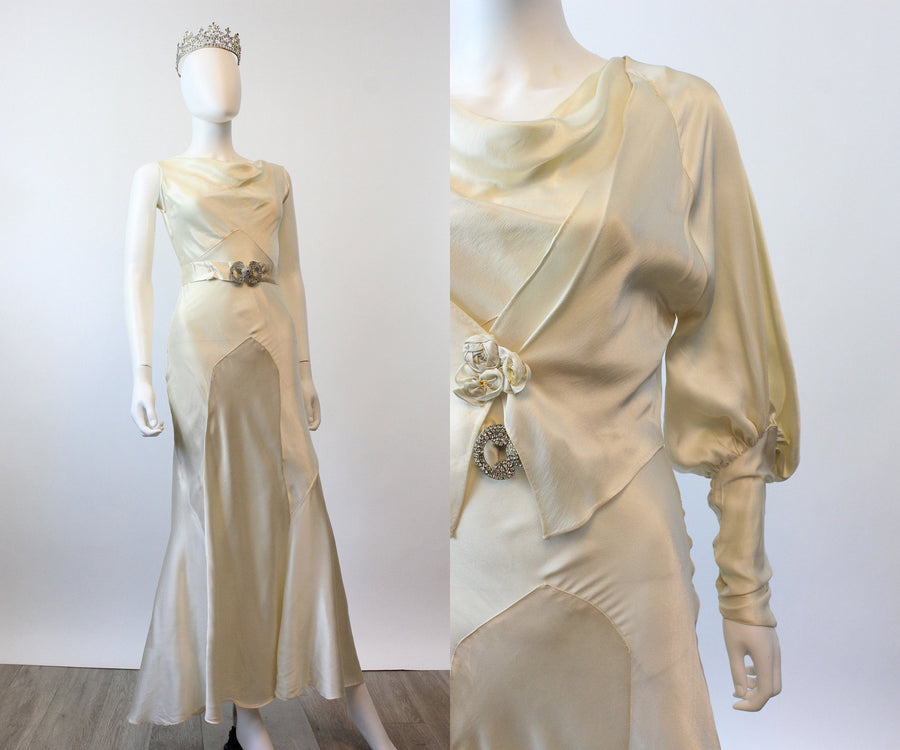 1930s liquid silk WEDDING gown dress and jacket xs small | new spring OC