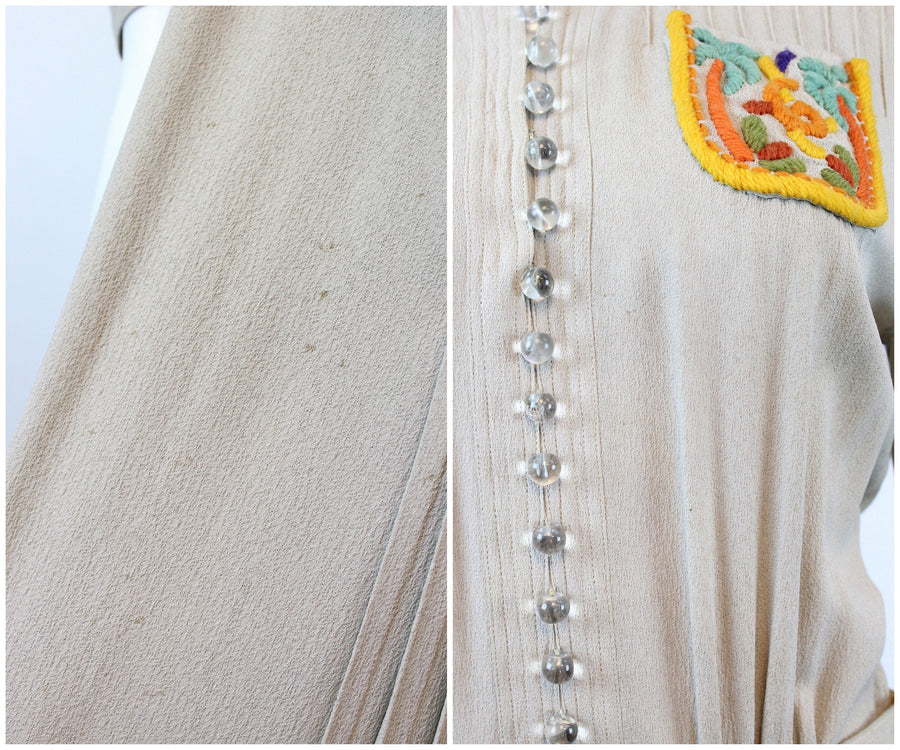 1930s 1940s FOGA embroidered POCKETS rayon dress medium  | new winter
