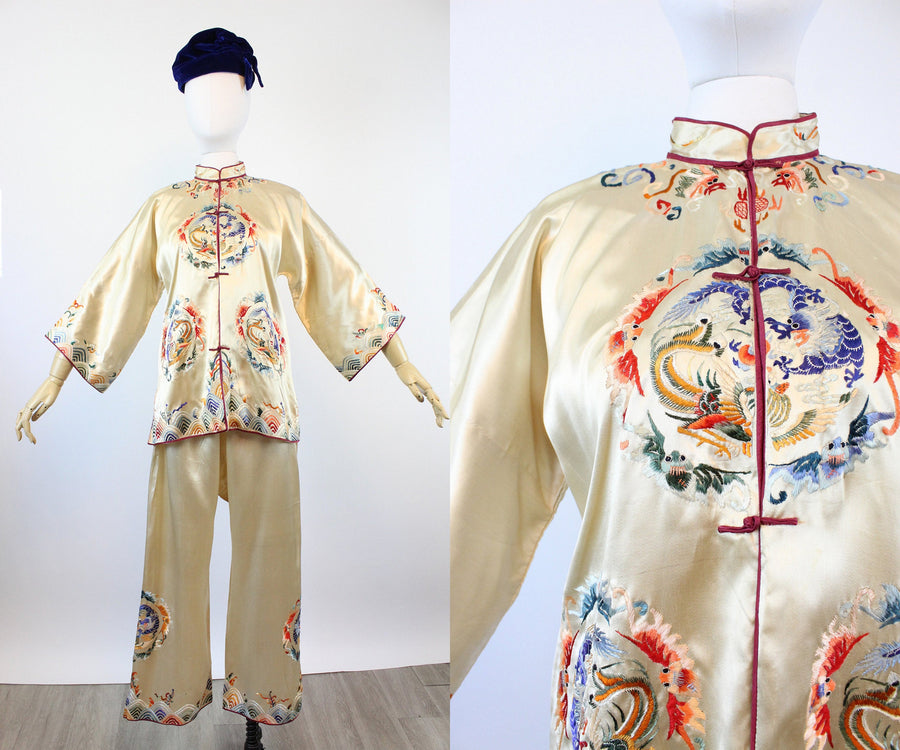 1930s CHINESE silk jacket and LOUNGE pants set small | new summer