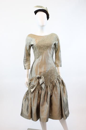 1950s IRENE'S lace silk ASYMMETRICAL fit and flare dress xs | new spring