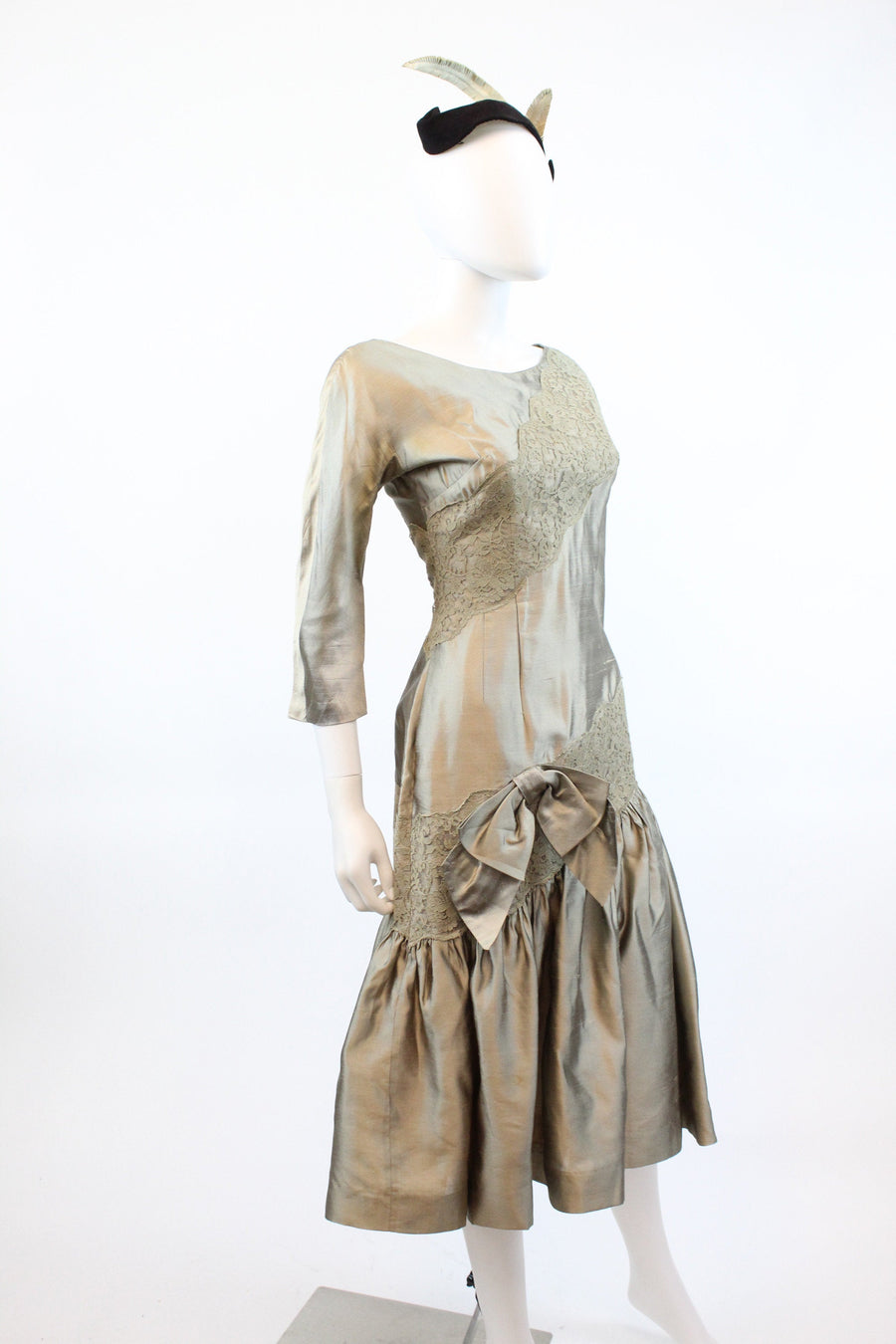 1950s IRENE'S lace silk ASYMMETRICAL fit and flare dress xs | new spring