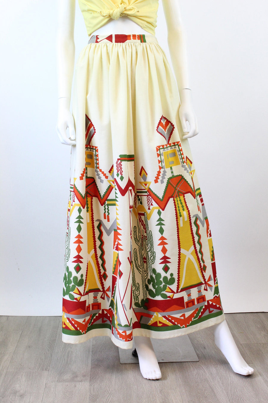 1950s CACTUS kachina doll print novelty maxi skirt small | new spring