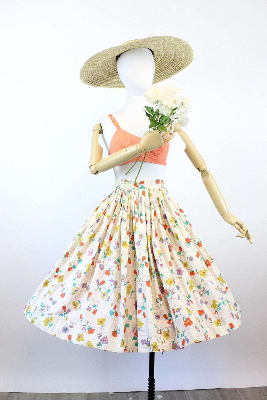 1950s BOTANICAL novelty print full skirt small | new spring