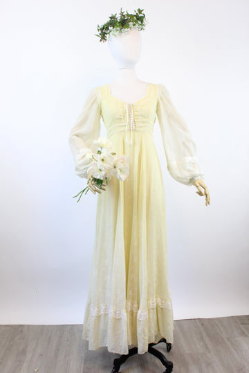1970s Gunne Sax CORSET yellow floral maxi dress xs | new spring