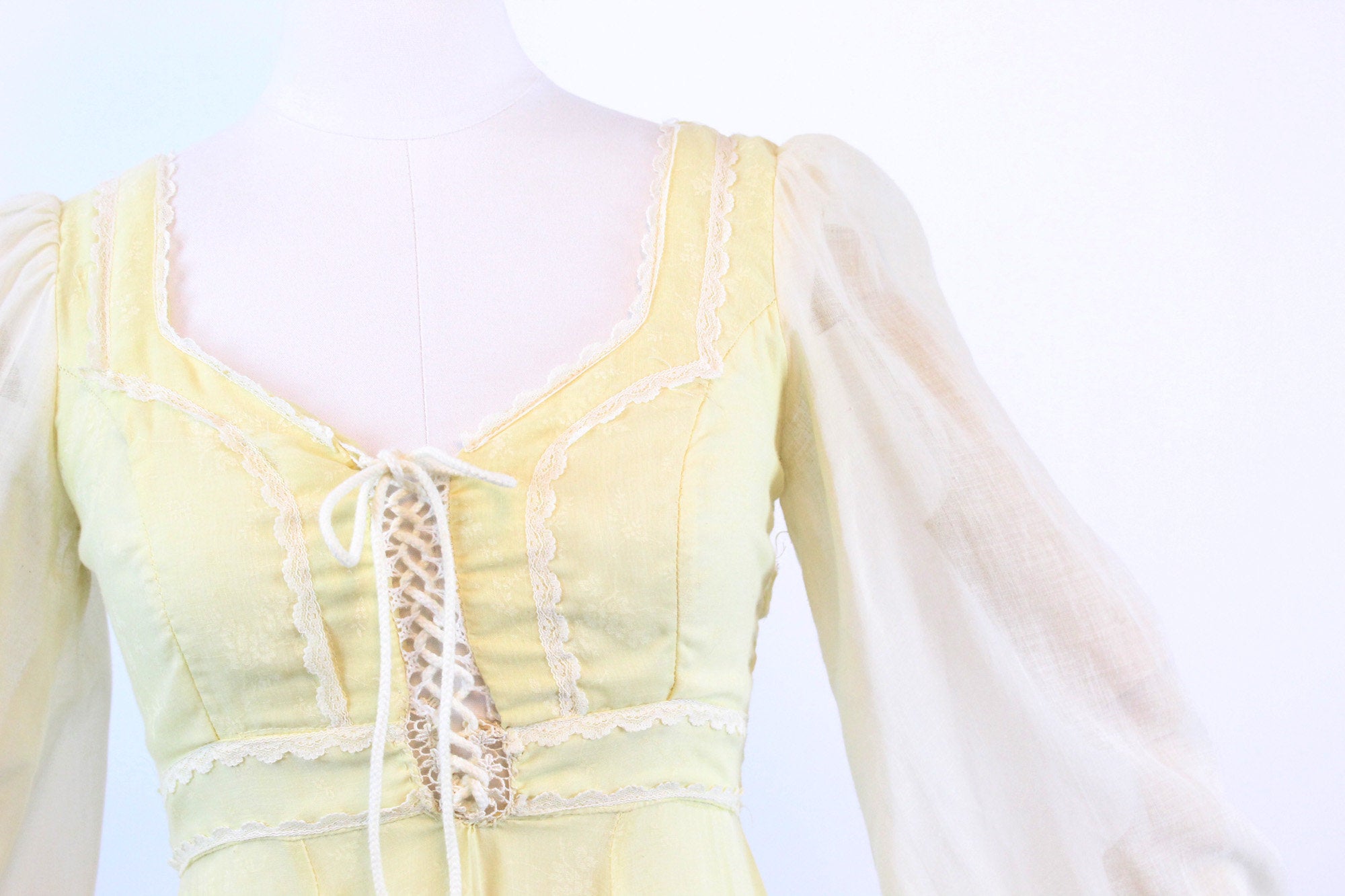 1970s Gunne Sax CORSET yellow floral maxi dress xs