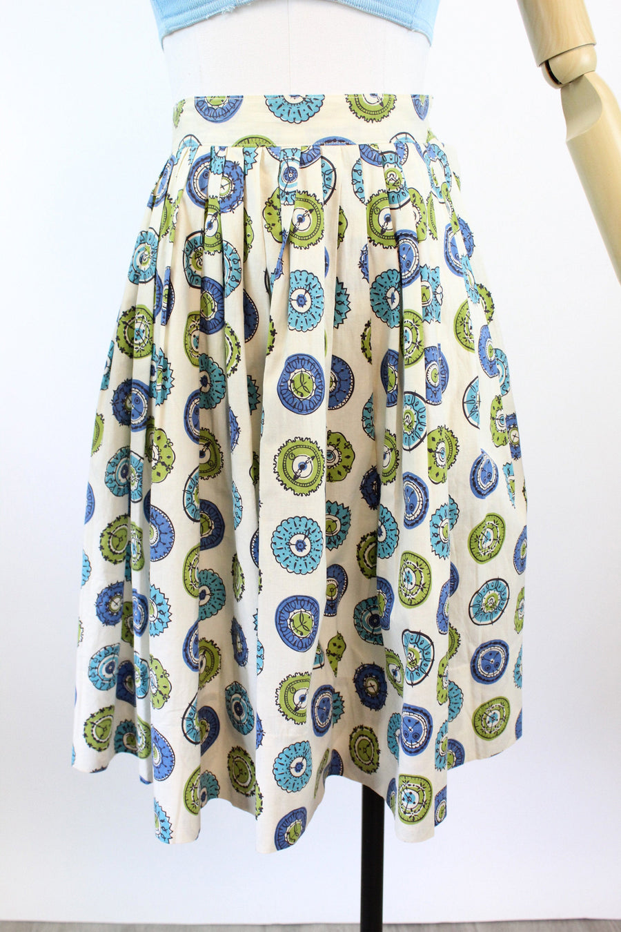 1950s CLOCK print novelty cotton skirt xxs | new spring