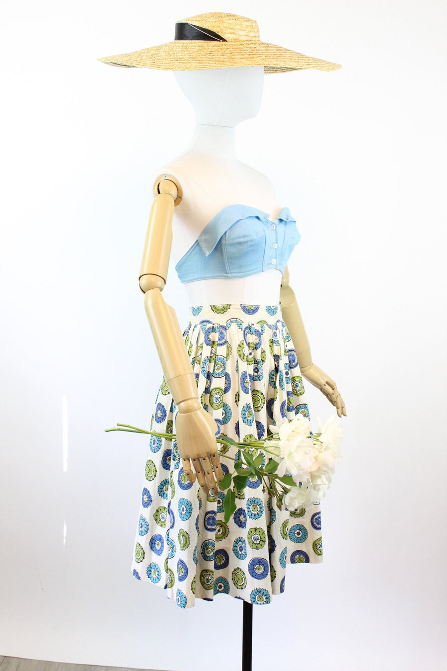 1950s CLOCK print novelty cotton skirt xxs | new spring