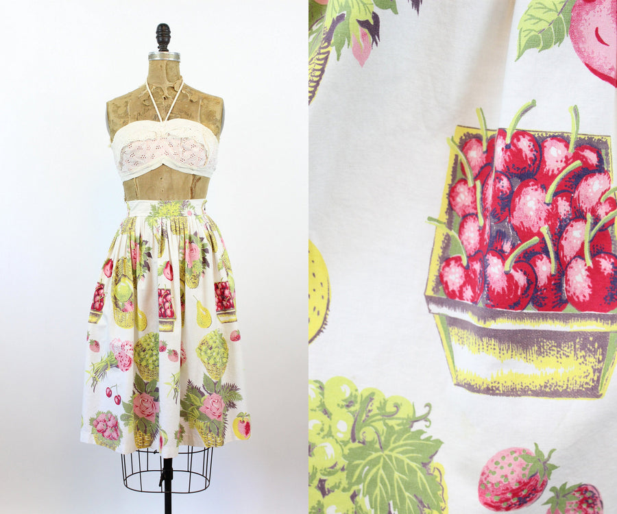 1950s CHERRY pear fruit novelty print skirt xs | new spring