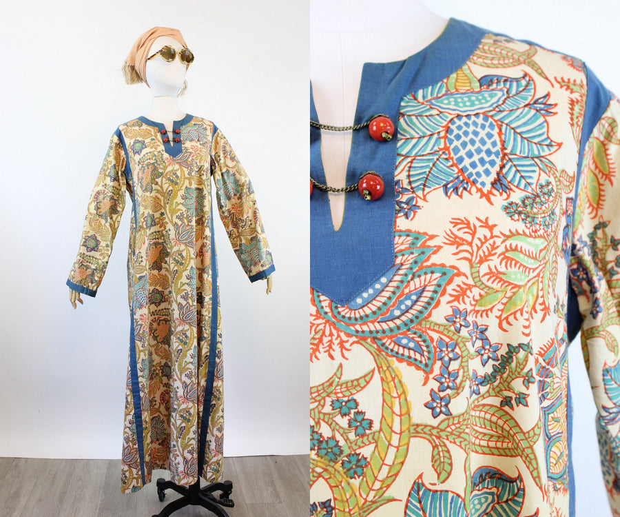 1970s Aananda Indian cotton dress caftan small medium |  vintage spring