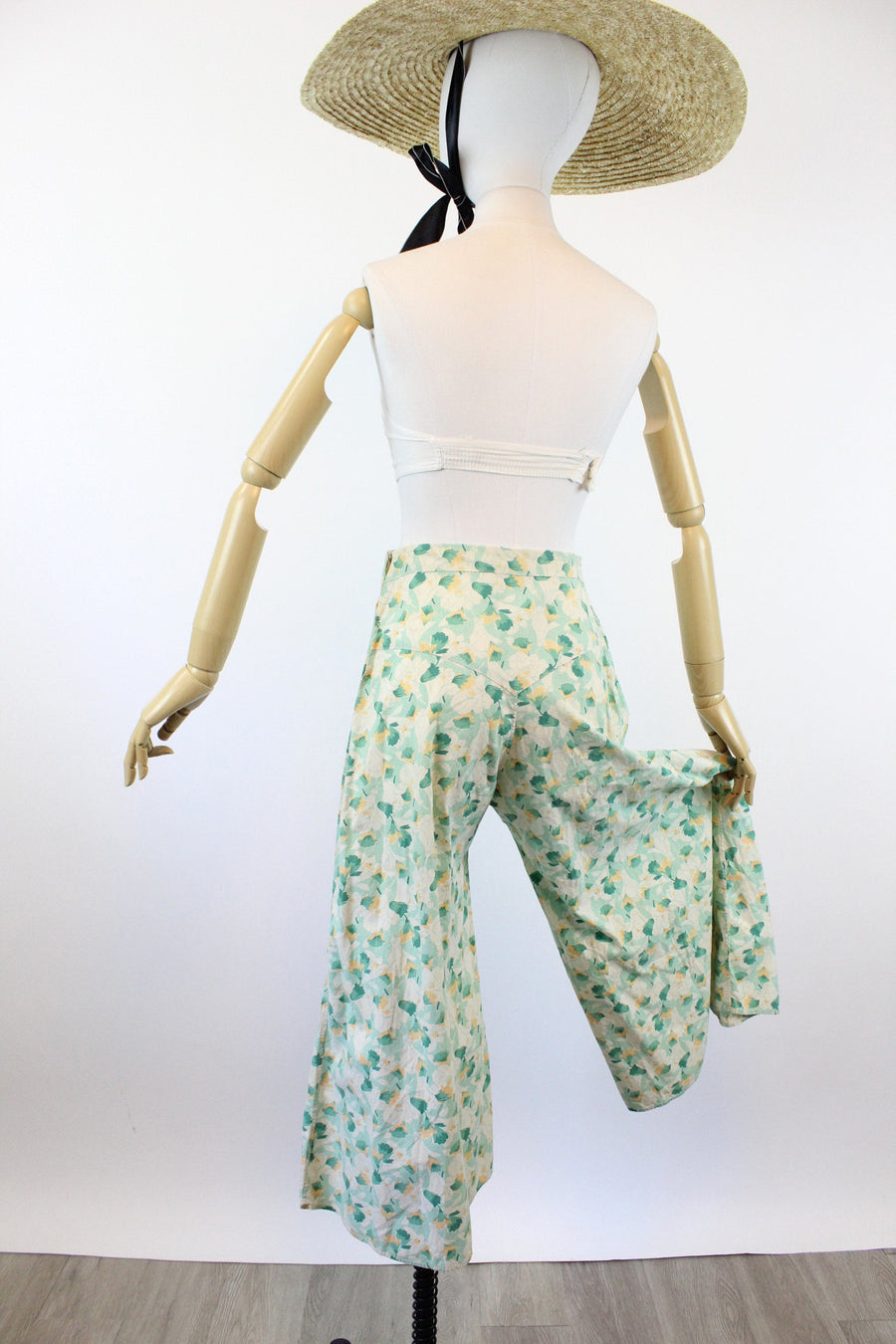 1930s BEACH PAJAMA pants morning glory print small | new summer
