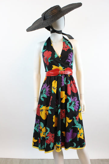 1980s T BACK cotton floral WRAP dress xs | new summer