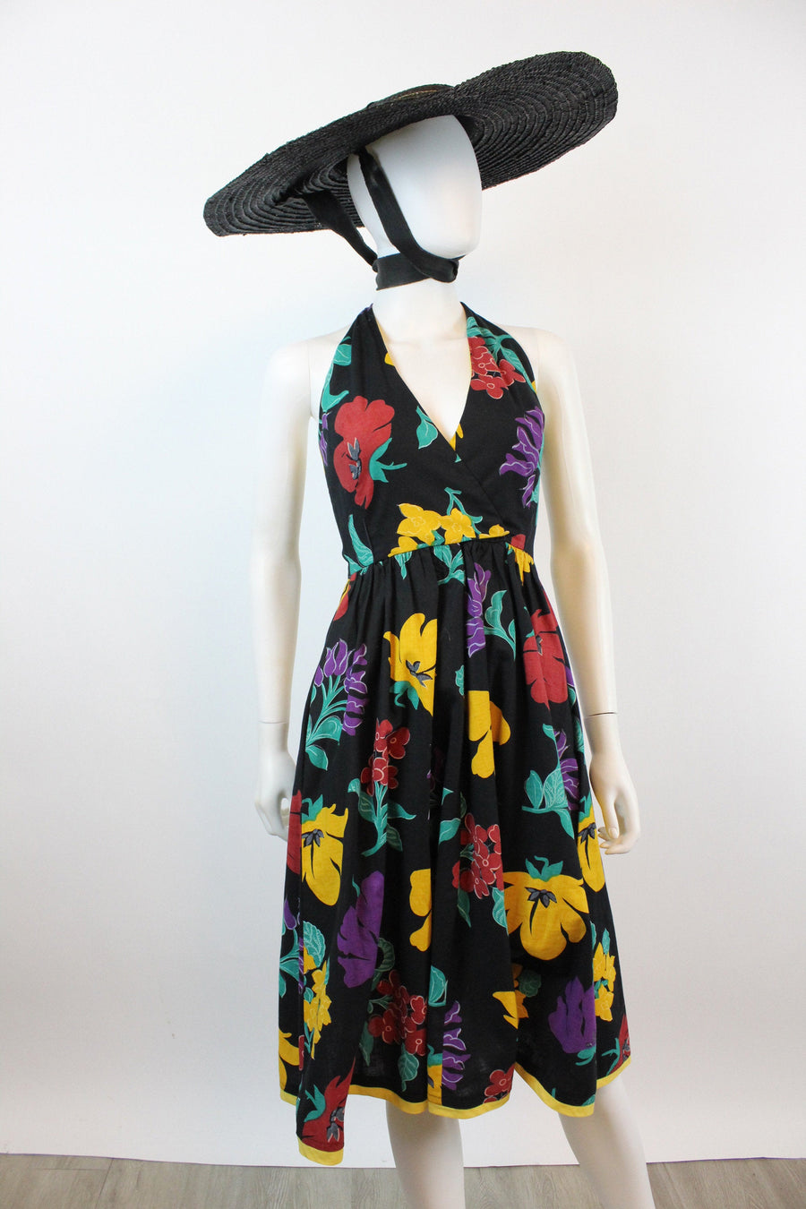 1980s T BACK cotton floral WRAP dress xs | new summer