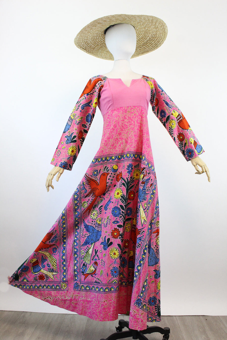 1970s MAMA CARLOTA mexico BIRD print dress xs | new spring