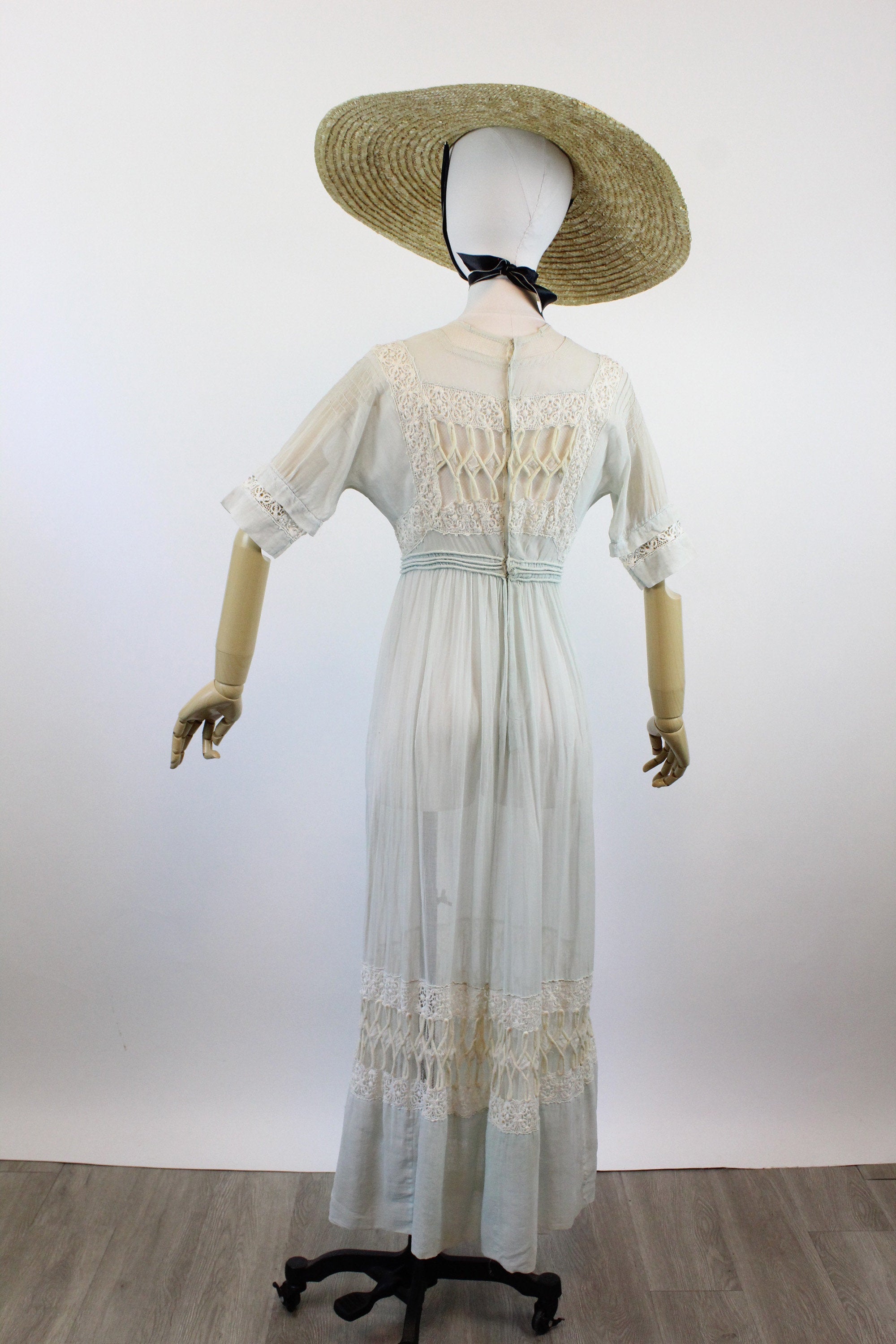 BLUE twisted SWIRL antique edwardian dress xs