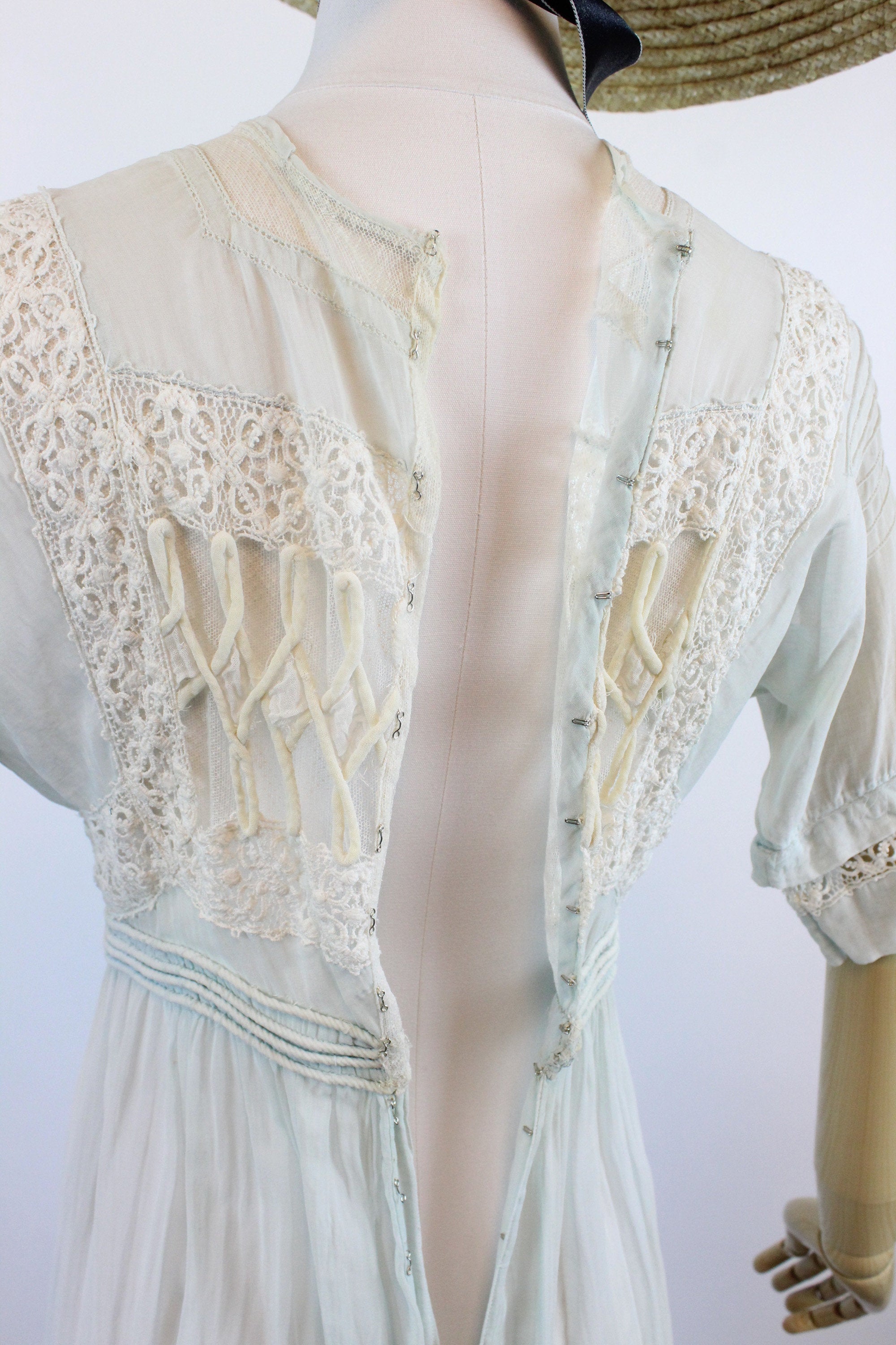Blue Twisted Swirl Antique Edwardian Dress Xs | New Spring Summer