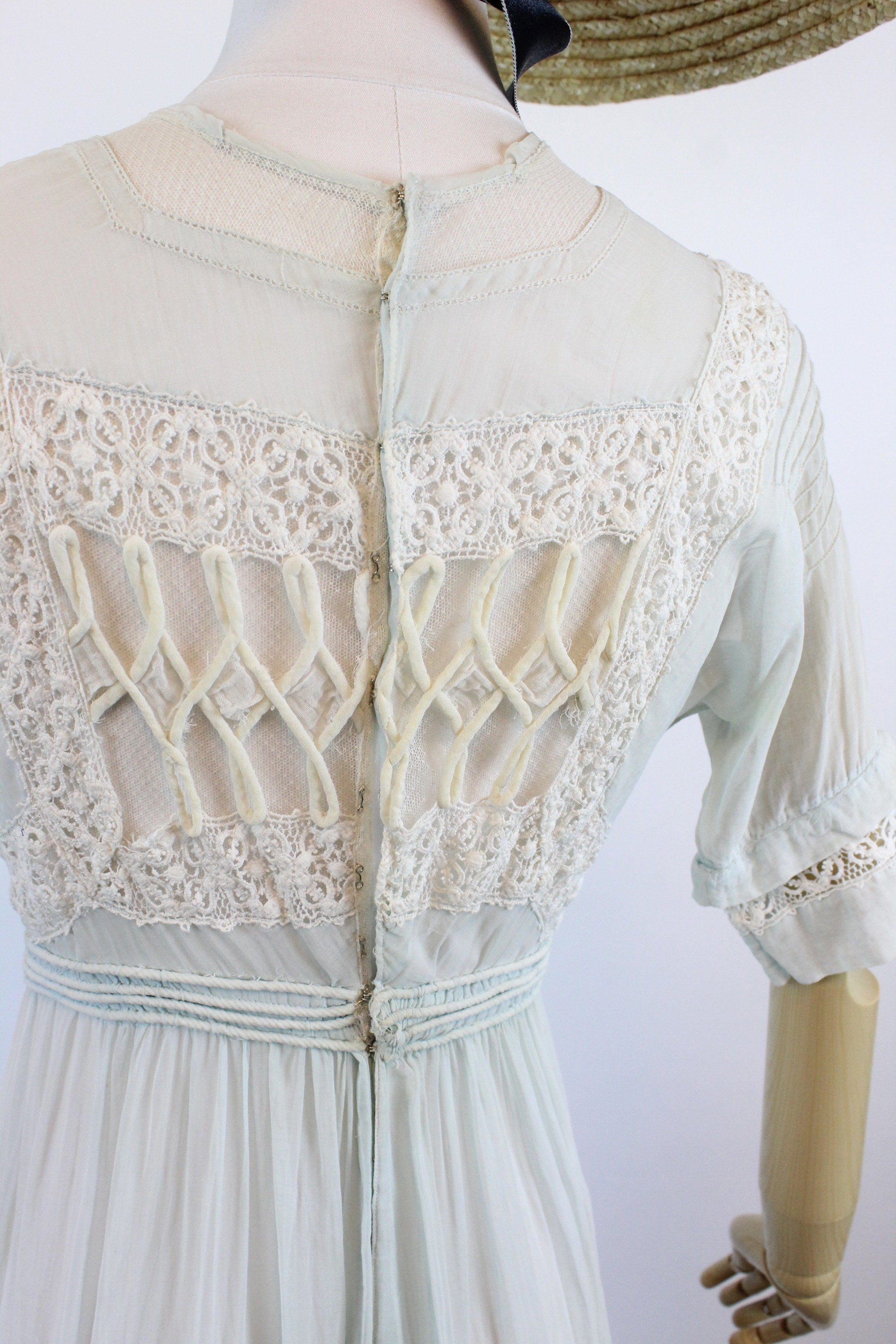 BLUE twisted SWIRL antique edwardian dress xs