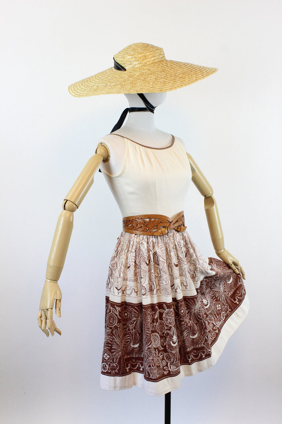 1950s ILENE RICKY novelty ROOSTER swan print sun dress xxs  | new summer