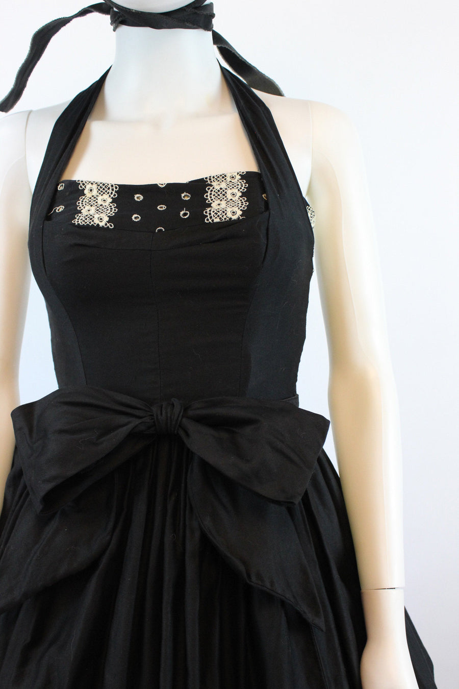 1950s Joan Barrie HALTER cotton dress EYELET xxs | new summer