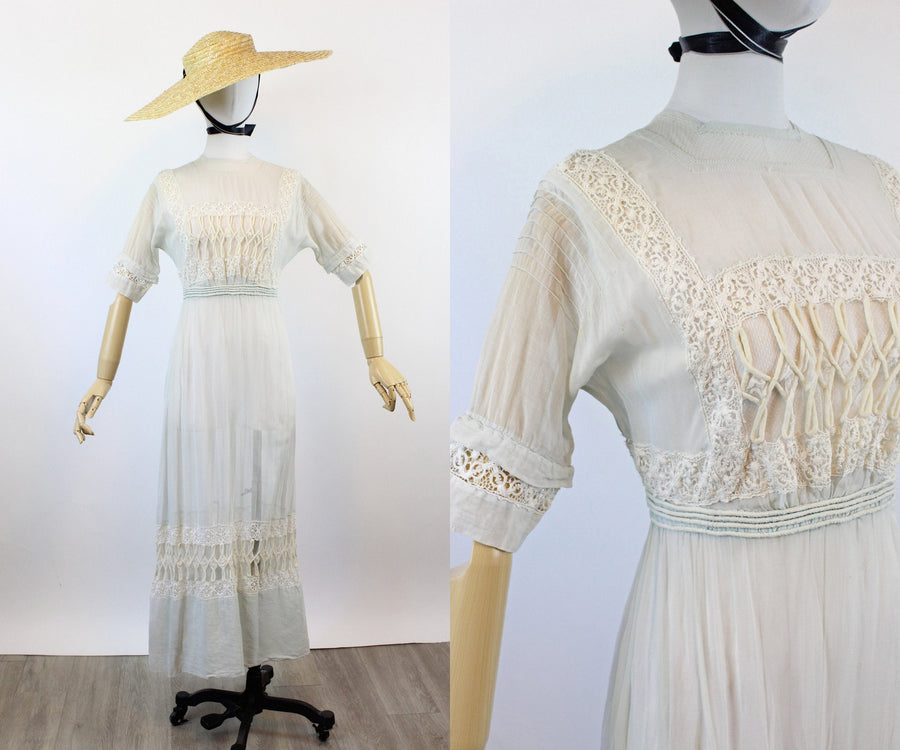 BLUE twisted SWIRL antique edwardian dress xs | New spring summer BLUE twisted SWIRL antique edwardian dress xs | New spring summer