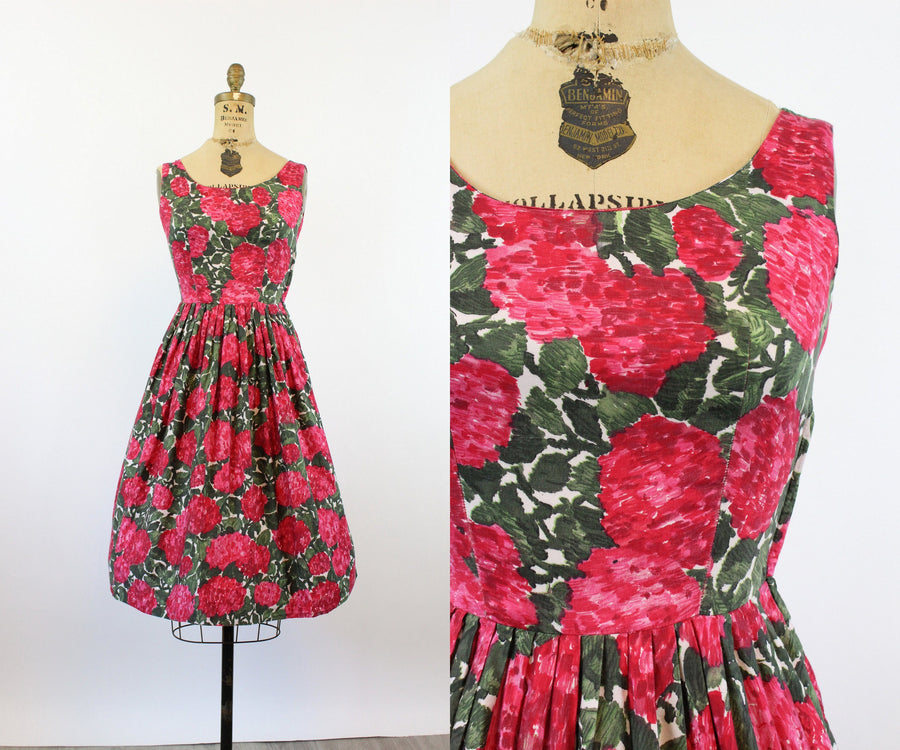 1950s PAT PERKINS rose print cotton dress xs | new spring