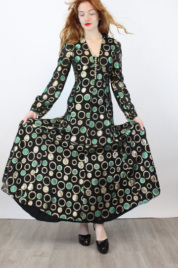 1960s SHANNON Rodgers metallic maxi dress xs | new winter