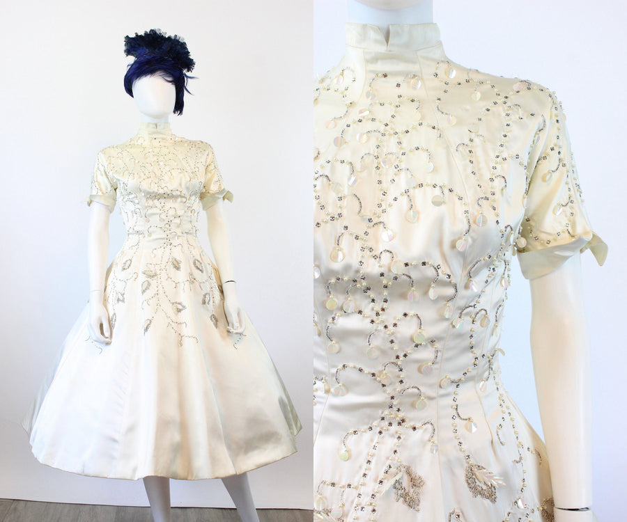 1950s RARE Ceil Chapman rhinestone beaded dress xs | new winter