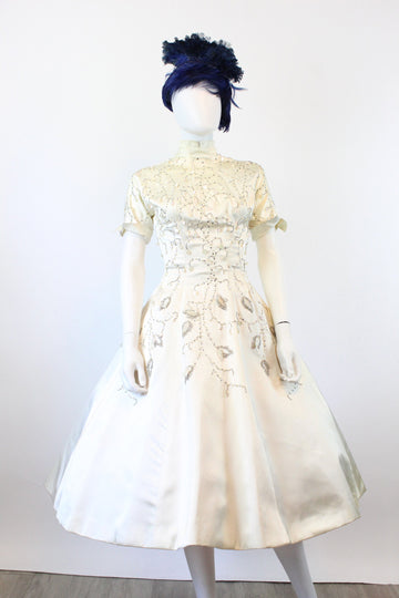 1950s RARE Ceil Chapman rhinestone beaded dress xs | new winter