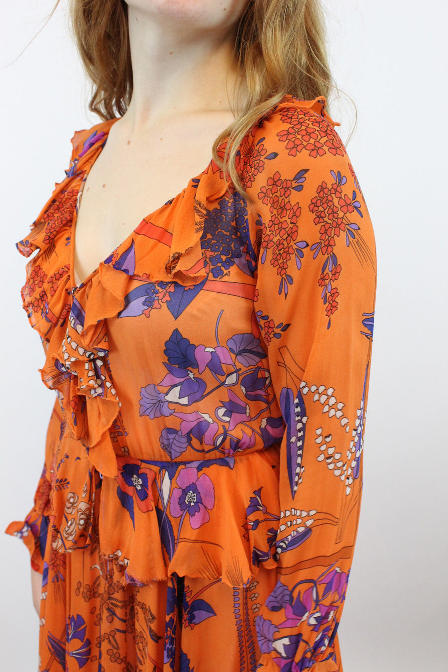 1970s BESSI silk floral floaty dress xs |  new winter