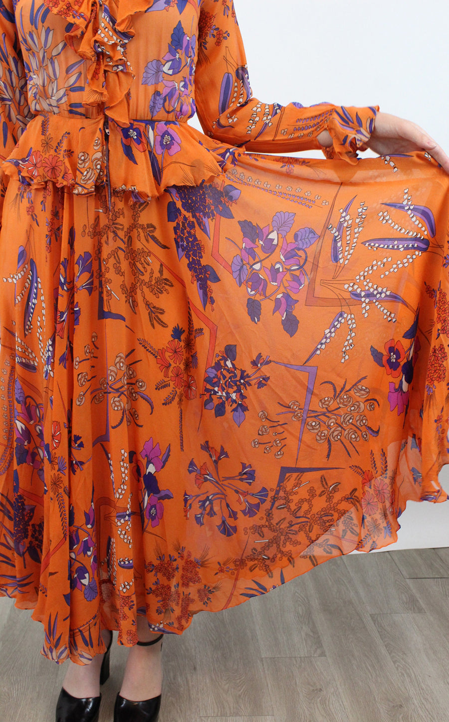 1970s BESSI silk floral floaty dress xs |  new winter