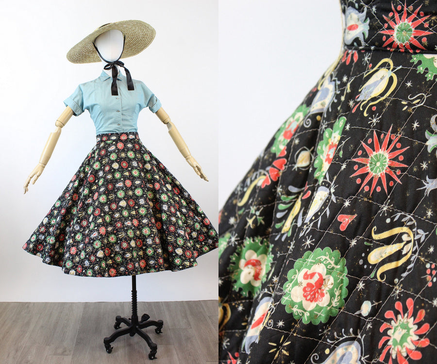 1950s NOVELTY folk print circle skirt small | new winter