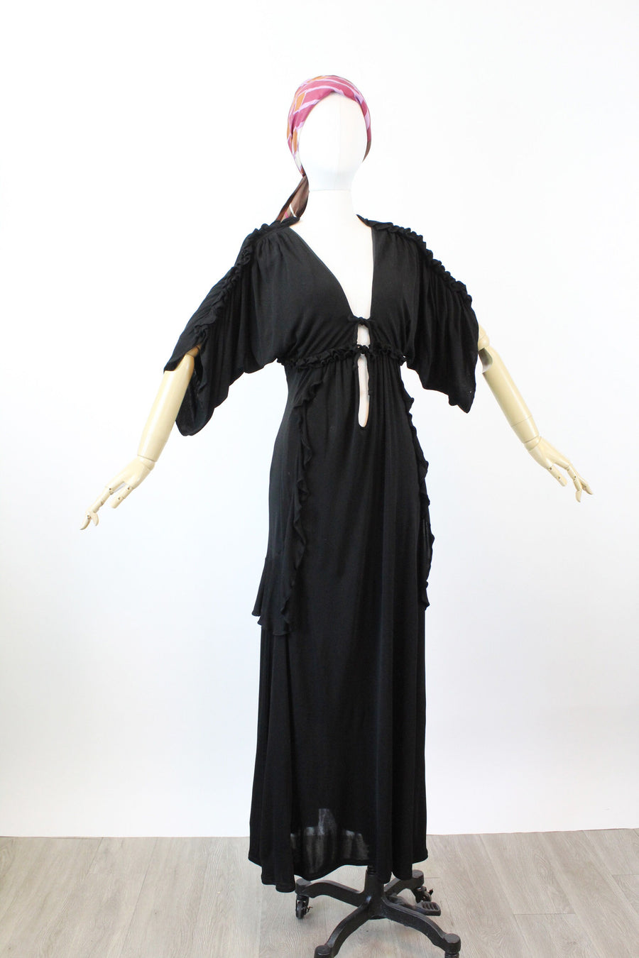 1970s Ossie Clark JERSEY PLUNGE maxi dress xs small new fall