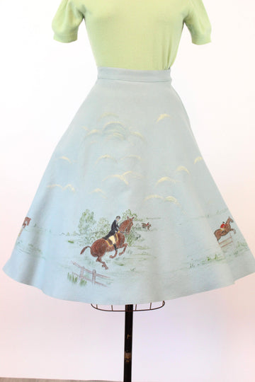 1950s novelty horse jumping and children HAND PAINTED skirt xs | new winter
