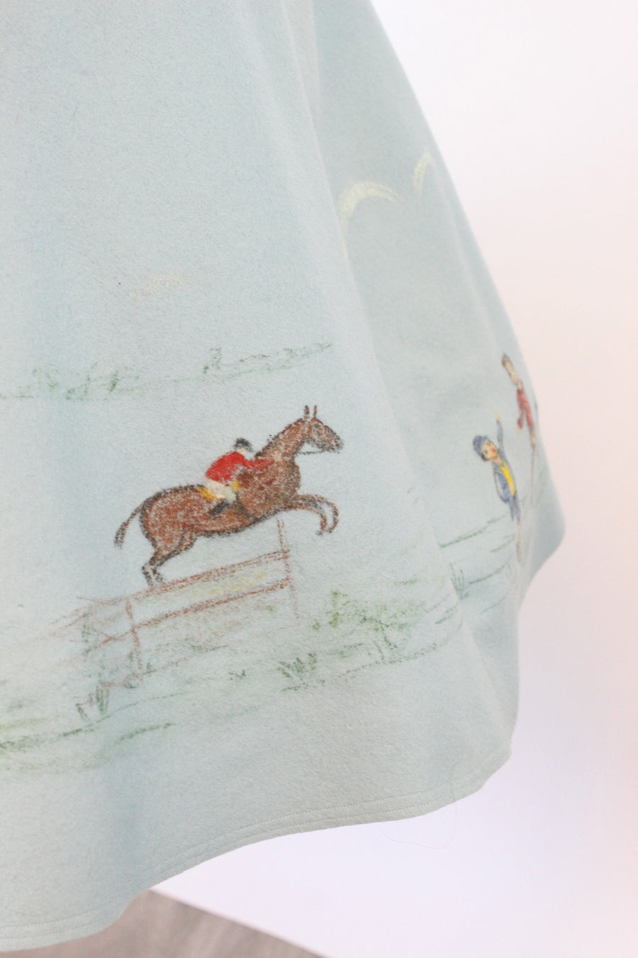 1950s novelty horse jumping and children HAND PAINTED skirt xs | new winter