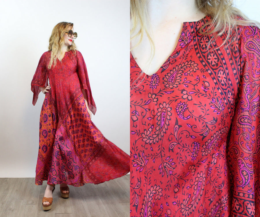 1970s INDIAN silk TAJ TREASURES dress caftan xs small |  new spring