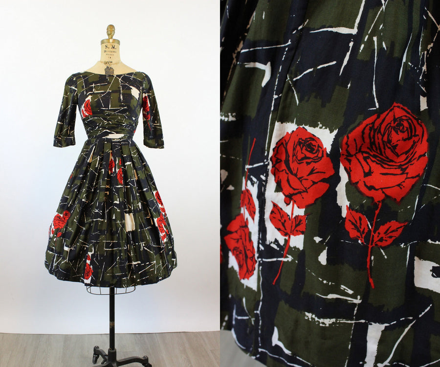 1950s A MELODY DRESS rose print cotton dress xxs  | new spring