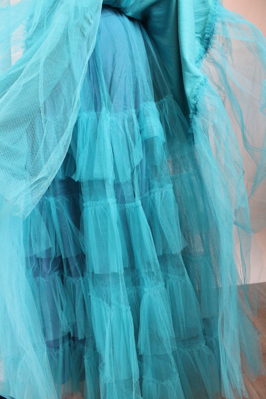 1950s AQUAMARINE TULLE velvet gown dress xs | new fall