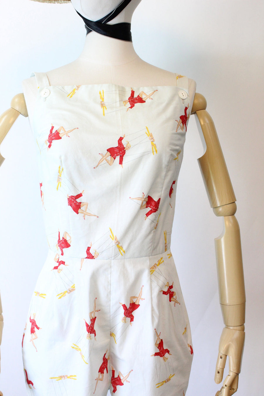1950s MARIONETTE novelty print fabric romper xs | new spring