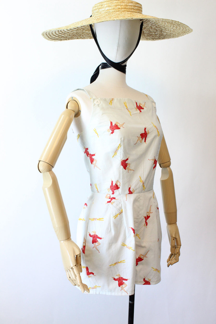 1950s MARIONETTE novelty print fabric romper xs | new spring