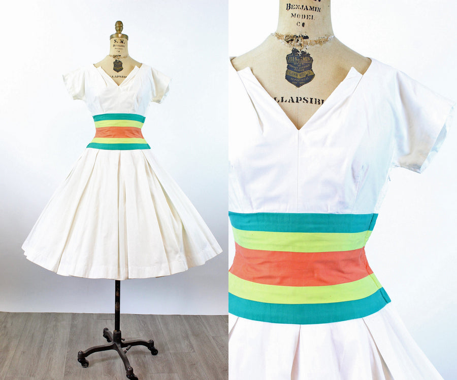1950s STRIPE waistband COTTON dress xs | new spring