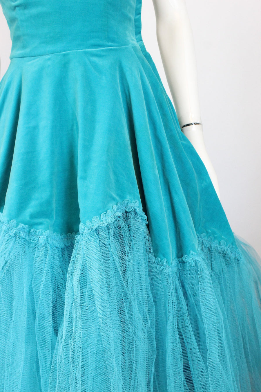 1950s AQUAMARINE TULLE velvet gown dress xs | new fall