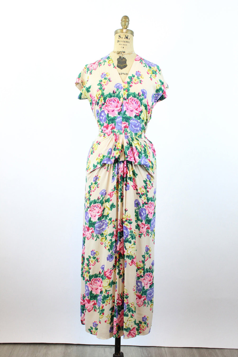 1940s ROSE PRINT rayon gown dress xs | new summer