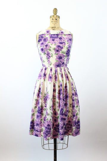 1950s PURPLE floral COTTON print dress xs | new summer