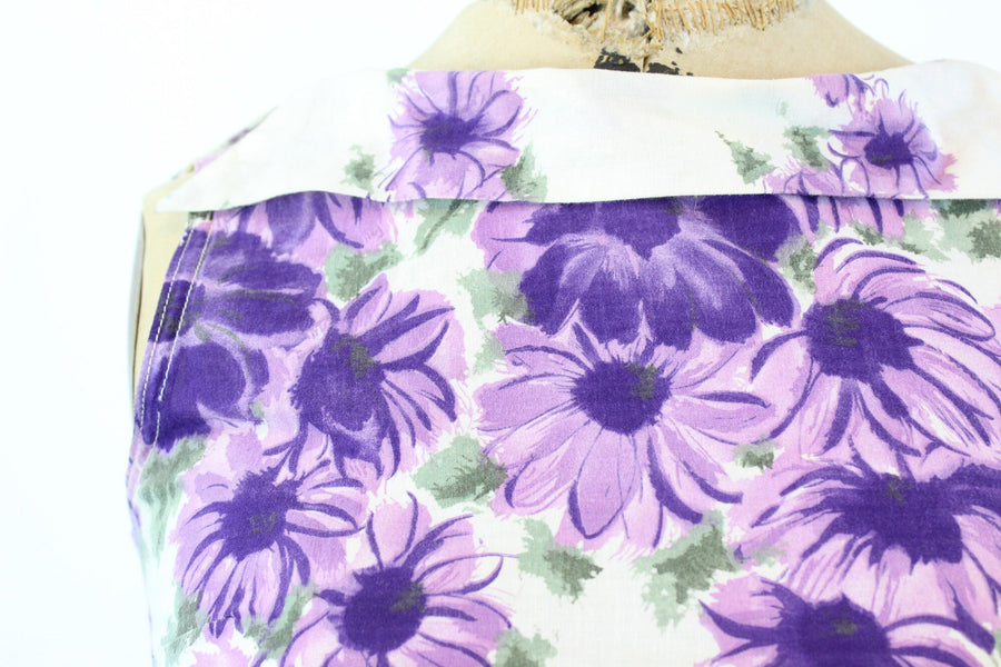 1950s PURPLE floral COTTON print dress xs | new summer