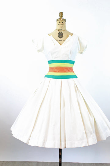 1950s STRIPE waistband COTTON dress xs | new spring