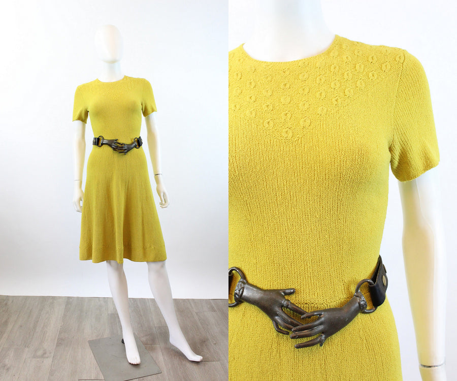 1940s CHARTREUSE knit dress xs small | new spring